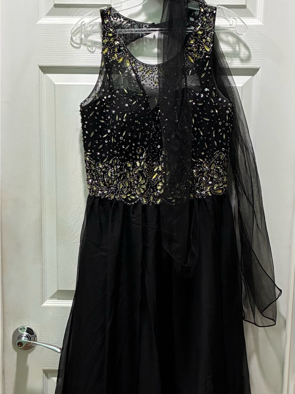 Fiesta Black Prom Dress with Gold Beaded Bodice